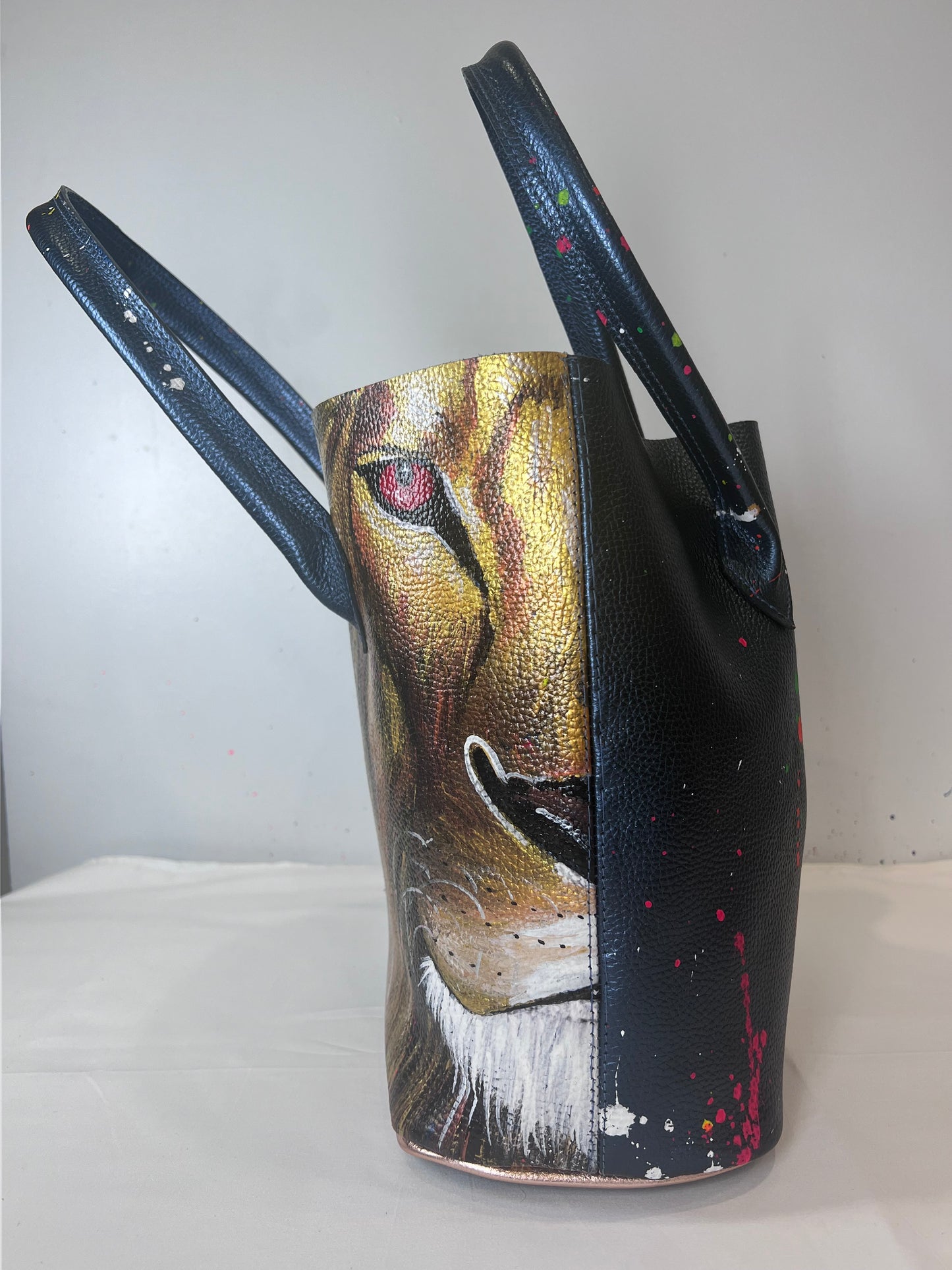Metalic Blue Lion Bucket Tote-Alexander Boyce Studios