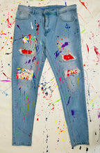 Load image into Gallery viewer, Painted Jeans with leather patches,