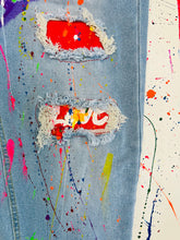 Load image into Gallery viewer, Painted Jeans with leather patches,