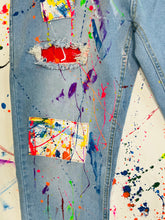 Load image into Gallery viewer, Painted Jeans with leather patches,