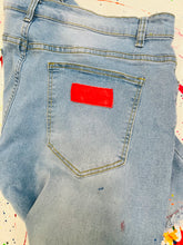 Load image into Gallery viewer, Painted Jeans with leather patches,