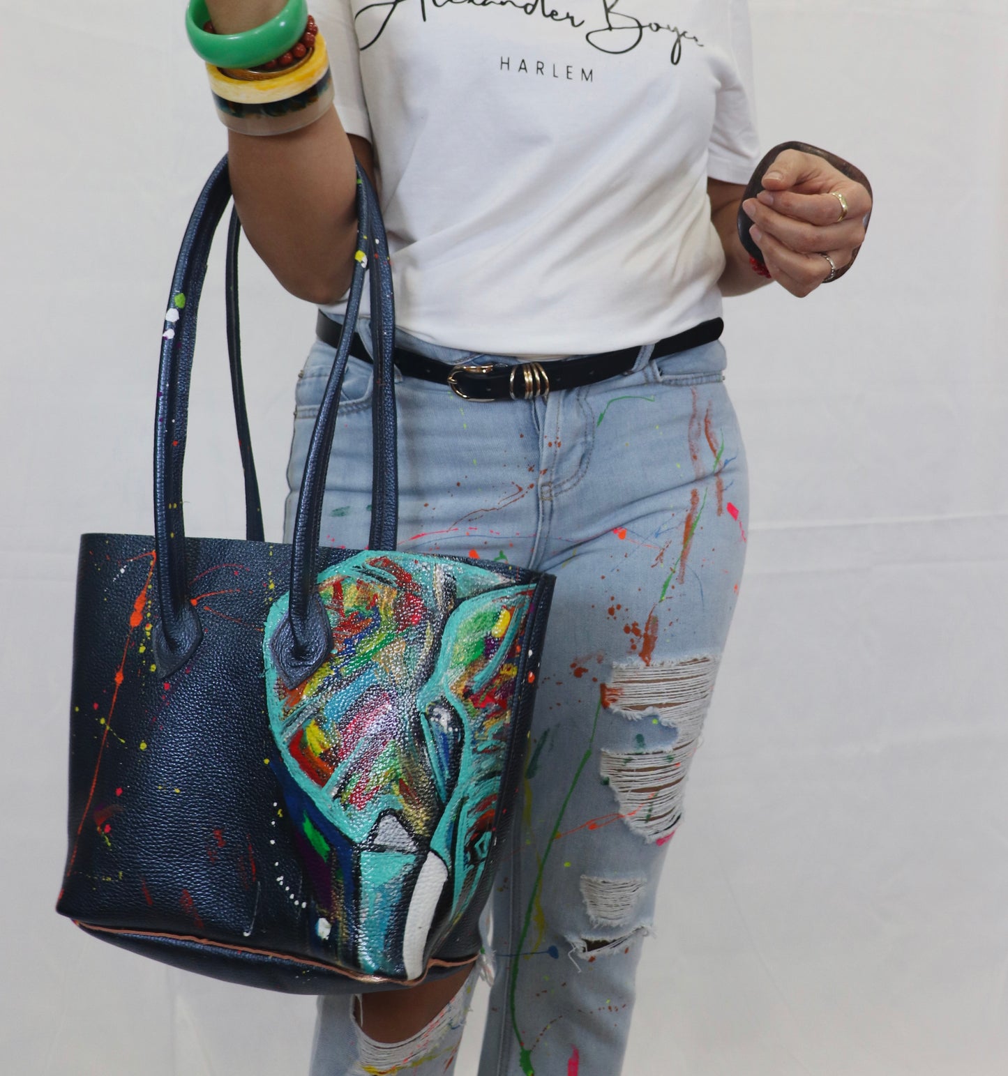 Metalic Blue Elephant Bucket tote-Alexander Boyce Studios