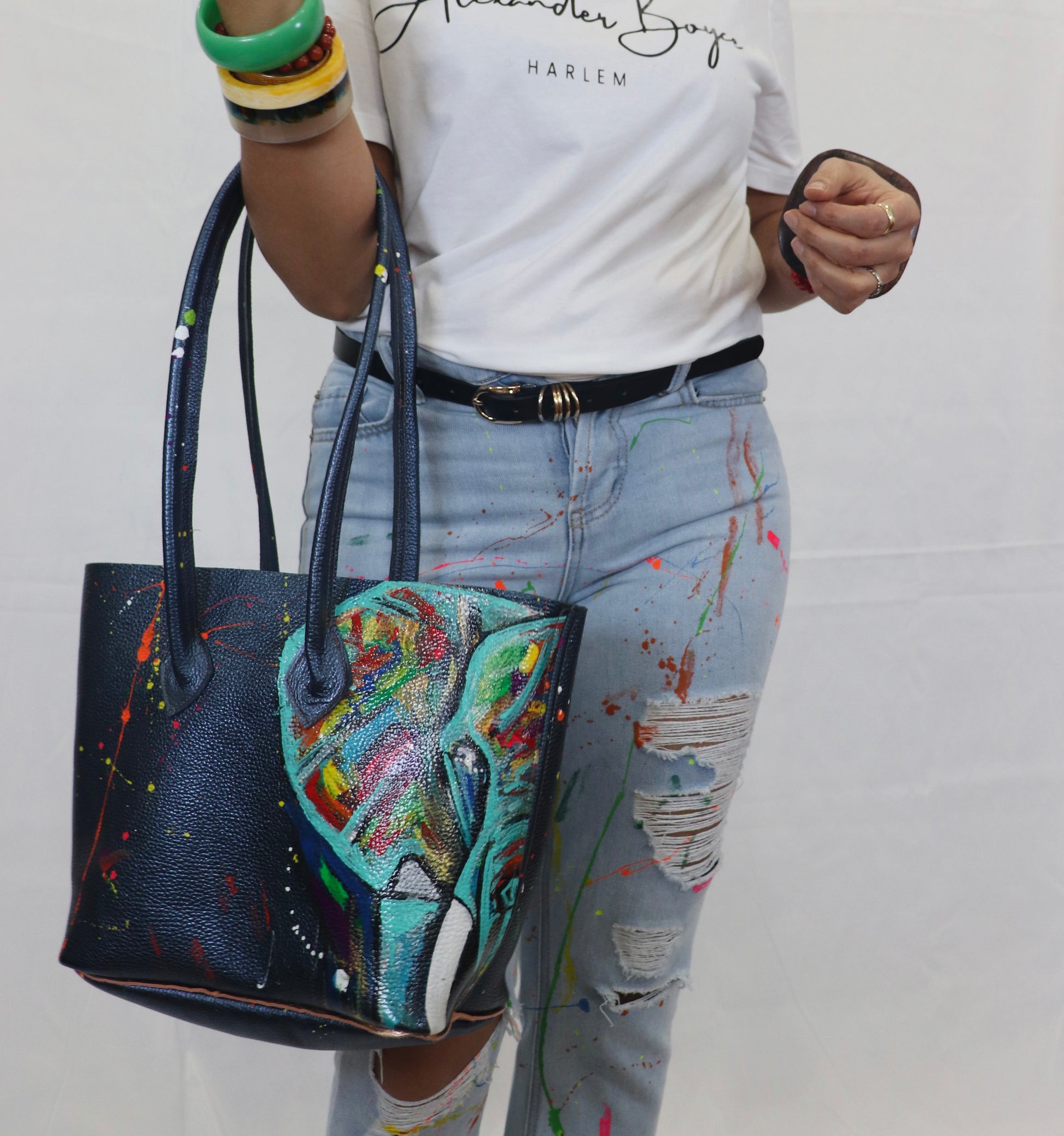 Metalic Blue Elephant Bucket tote-Alexander Boyce Studios