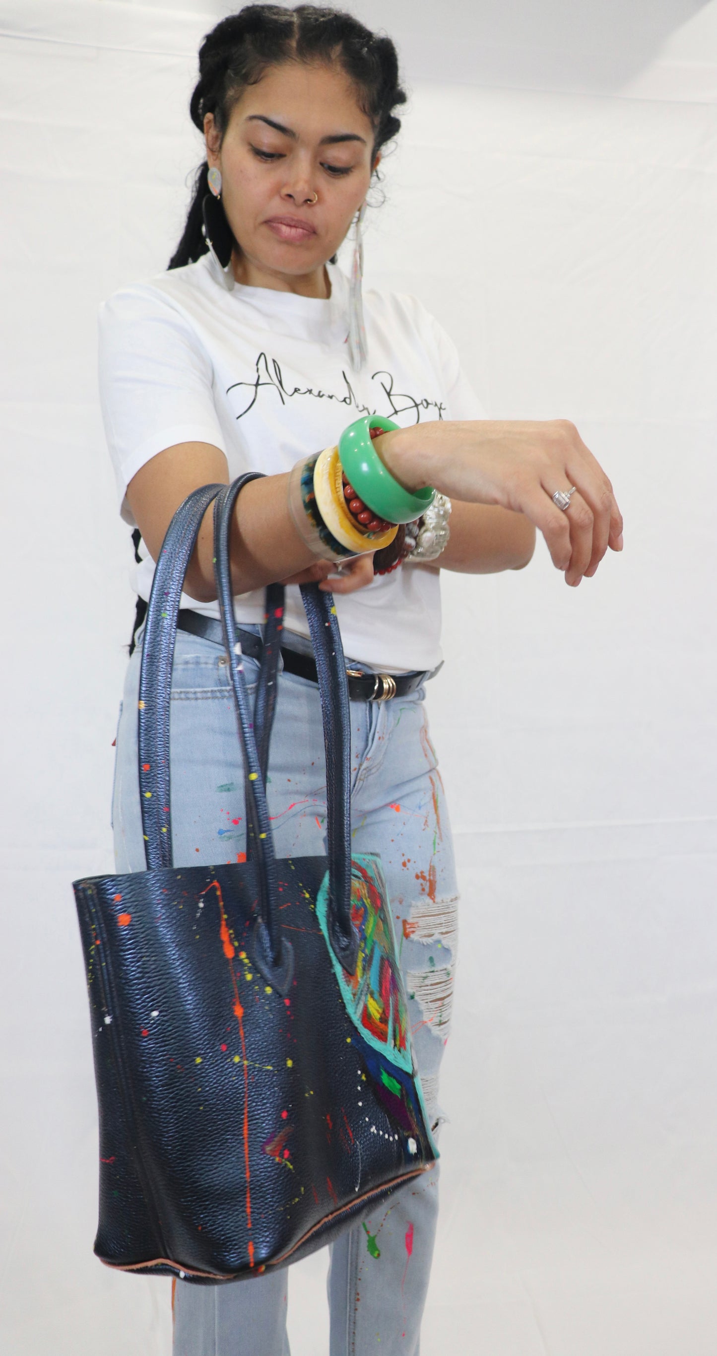 Metalic Blue Elephant Bucket tote-Alexander Boyce Studios