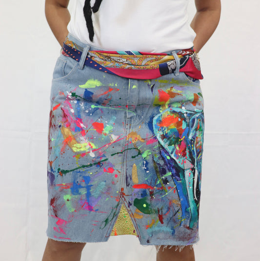 Elephant denim skirt