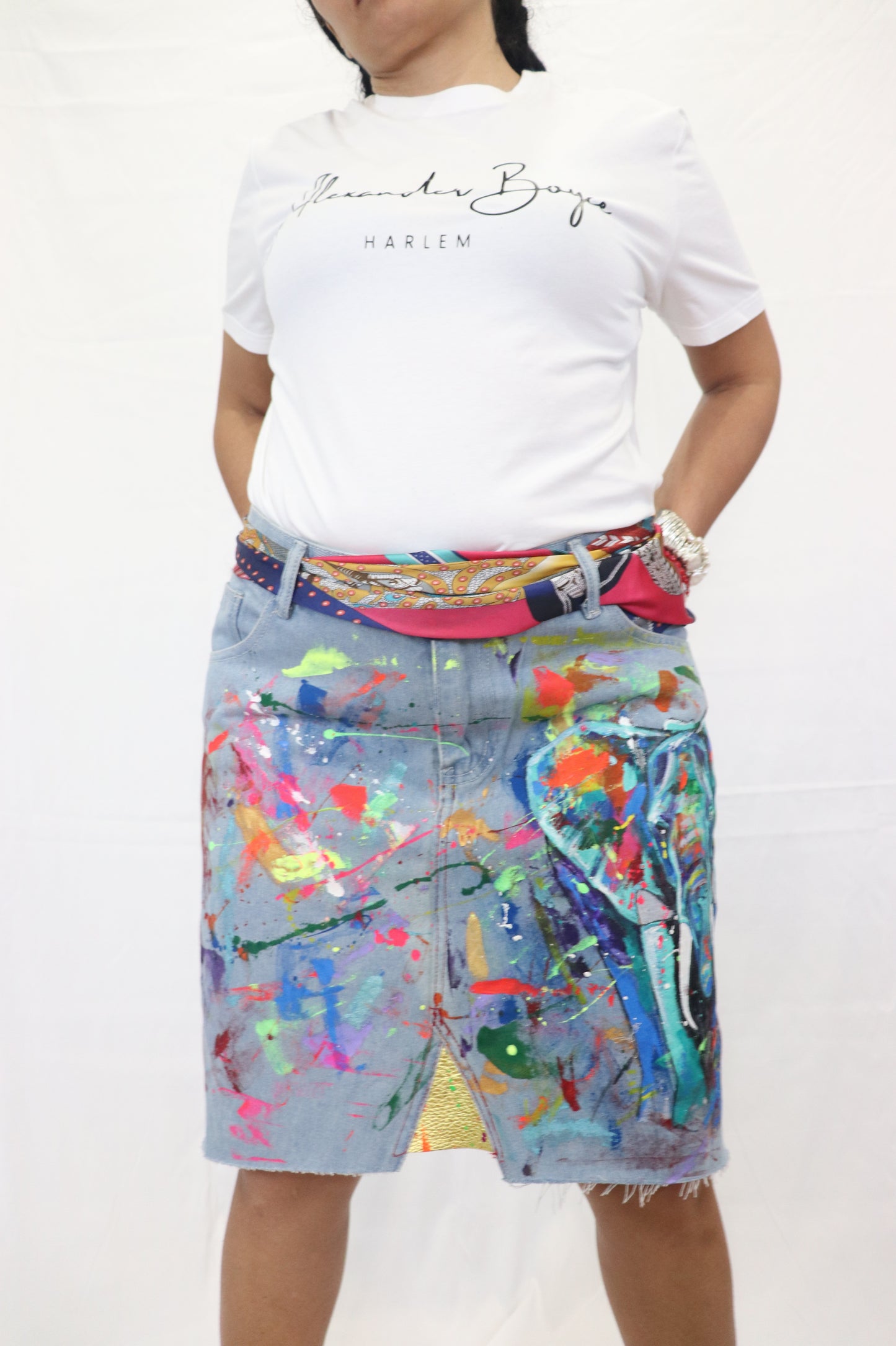 Elephant denim skirt