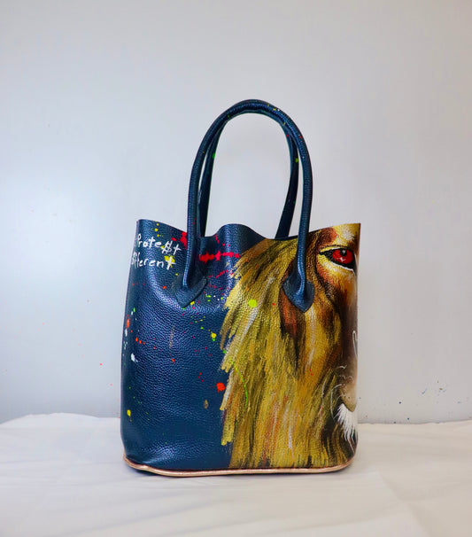 Metalic Blue Lion Bucket Tote-Alexander Boyce Studios