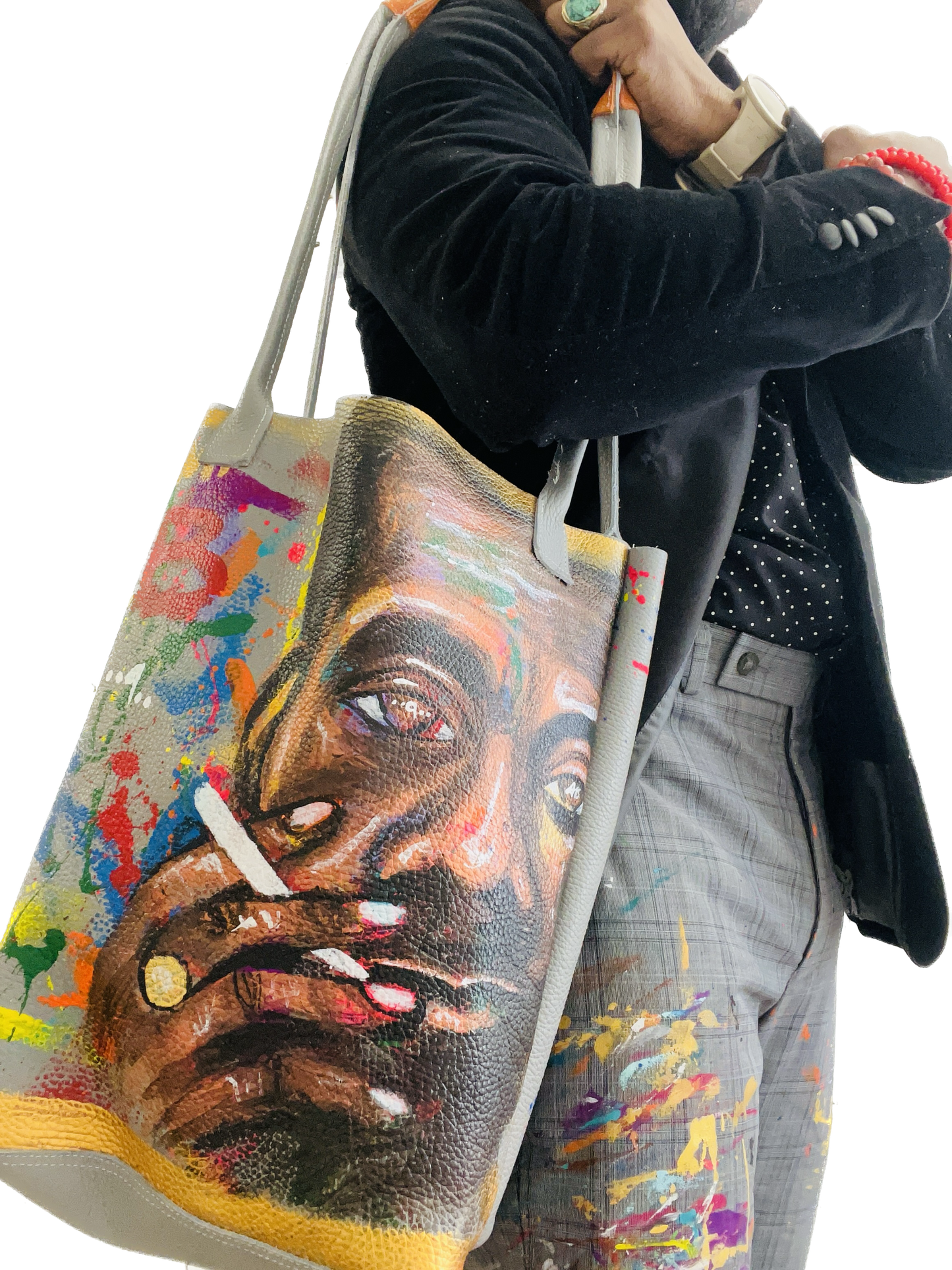 Mr Baldwin Handmade/ Painted leather tote-Alexander Boyce Studios