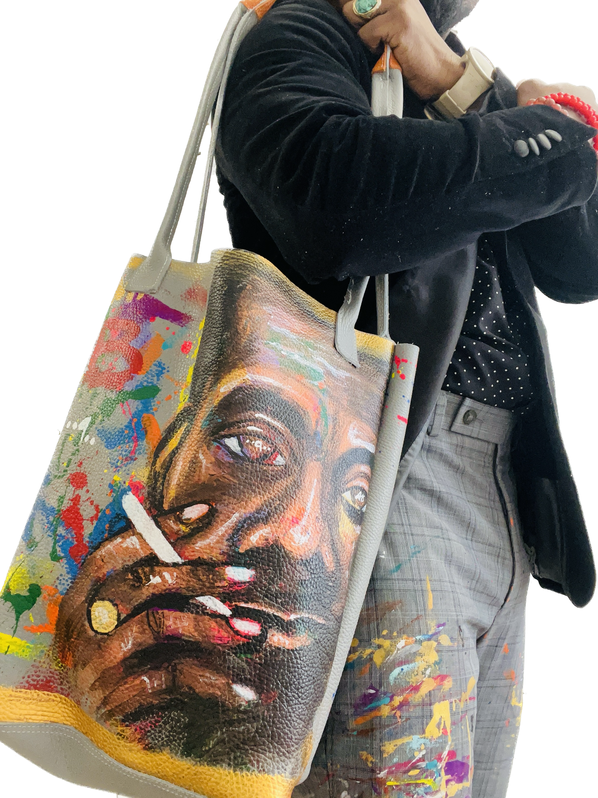 Mr Baldwin Handmade/ Painted leather tote-Alexander Boyce Studios