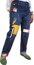 Load image into Gallery viewer, Alexander Boyce painted jeans w/ leather patches