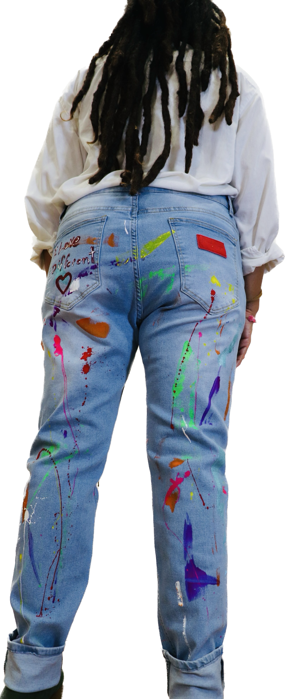 Painted Jeans with leather patches,-Alexander Boyce Studios