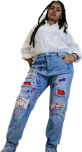 Load image into Gallery viewer, Painted Jeans with leather patches,