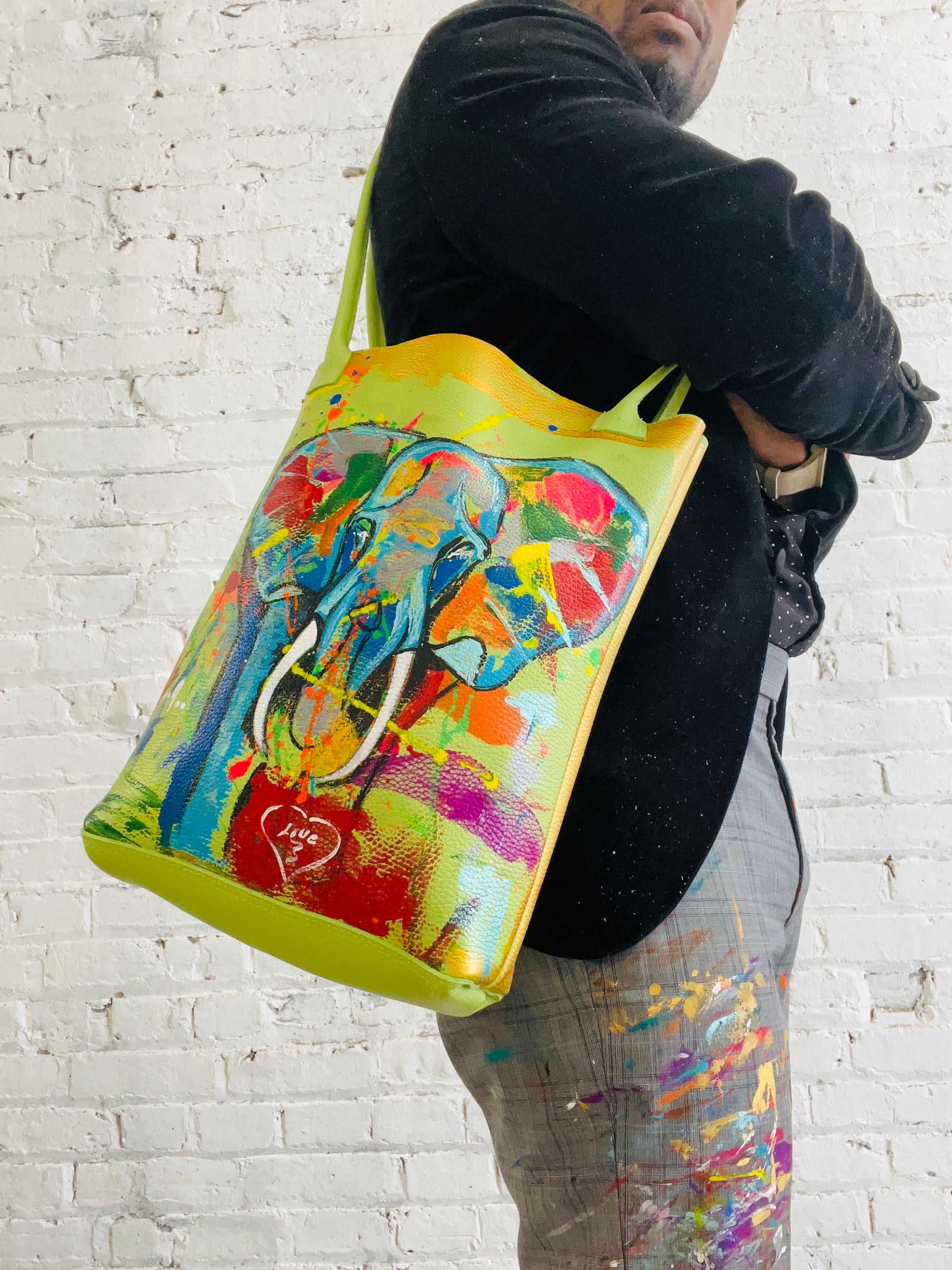 Pistachio Elephant handmade Leather tote-Alexander Boyce Studios