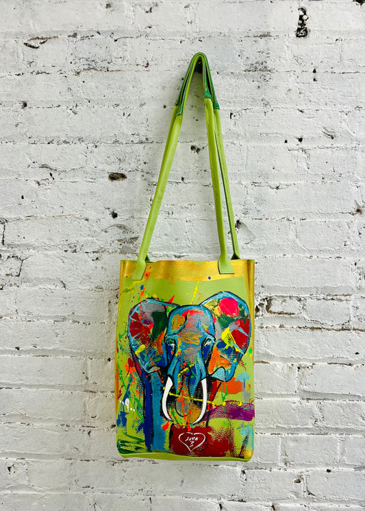 Pistachio Elephant handmade Leather tote-Alexander Boyce Studios